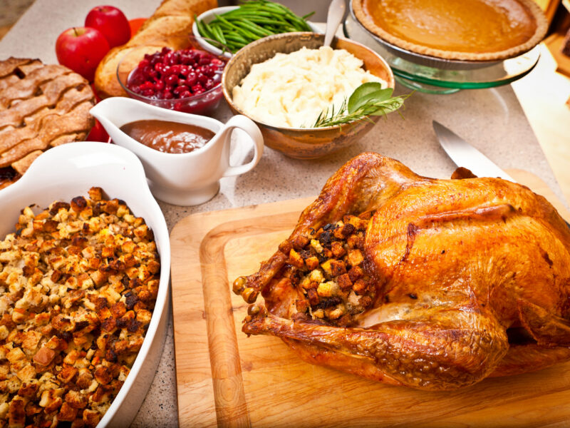 Thanksgiving and Christmas Dinner with Roast Turkey and Accompaniments