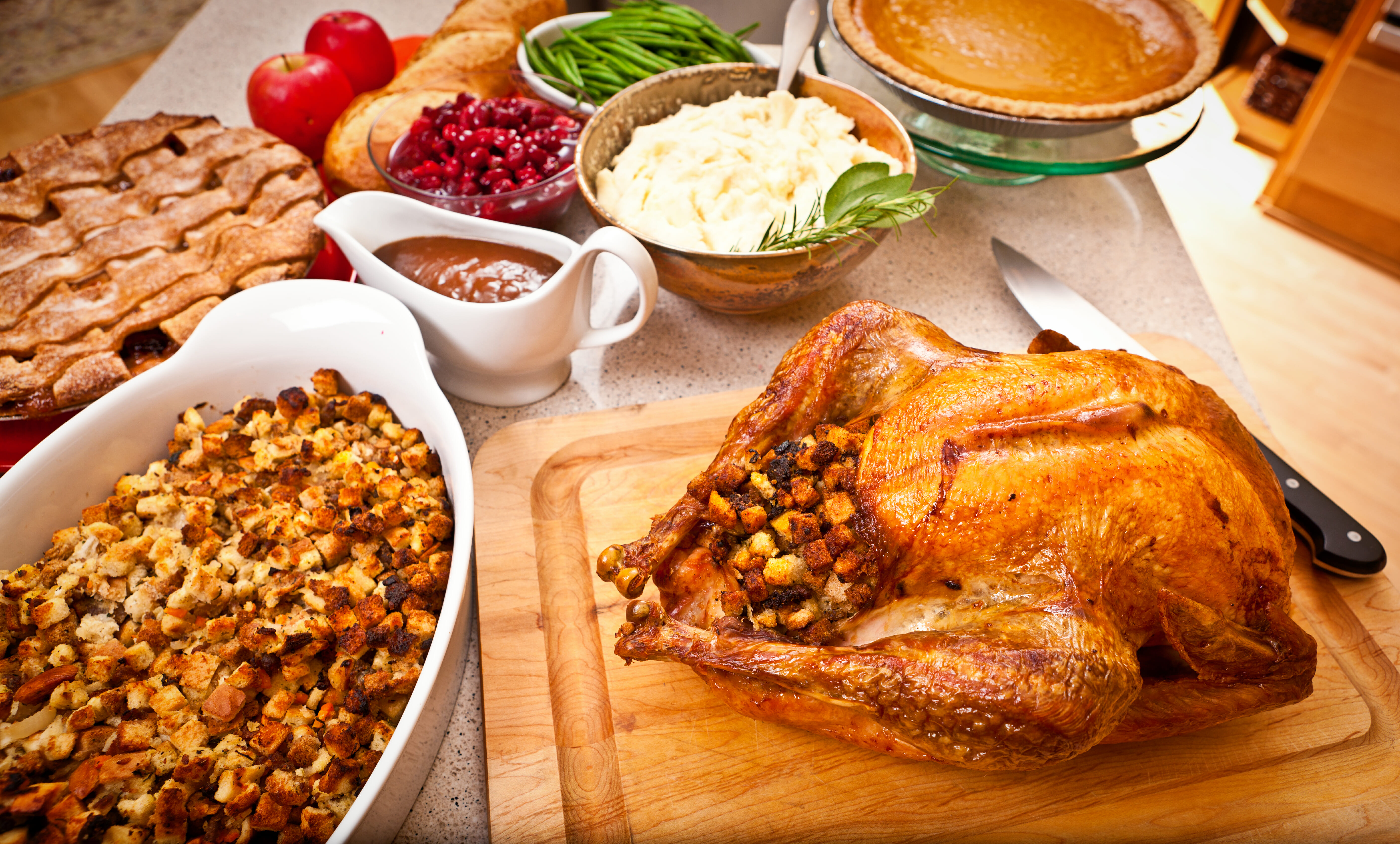 Thanksgiving and Christmas Dinner with Roast Turkey and Accompaniments